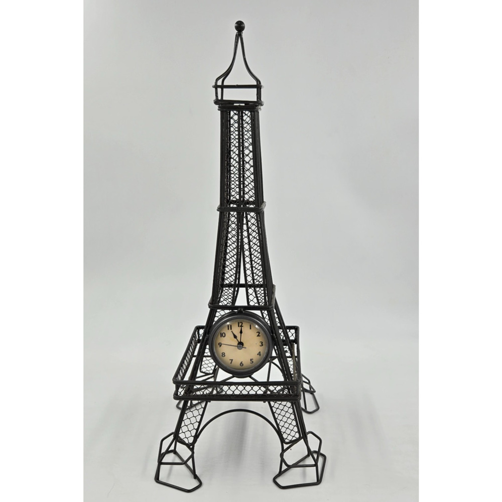 17" Metal Wire Eiffel Tower Replica Sculpture Paris France Theme Decor W CLOCK